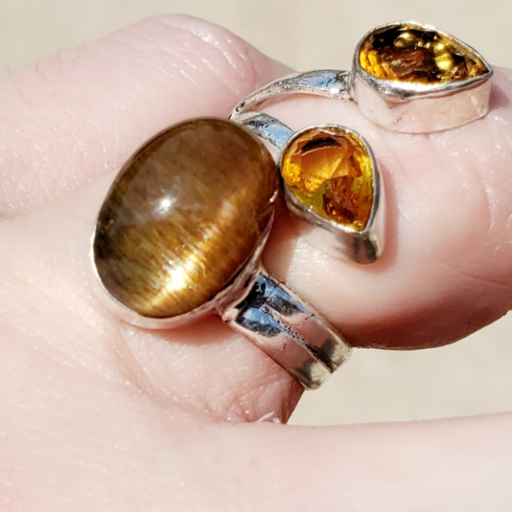 New Silver Sheen Obsidian & Citrine Open Cuff 925 Silver Ring. - Picture 15 of 16